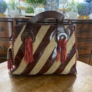 Vintage Western zebra print tassel trim satchel by Inge Sport